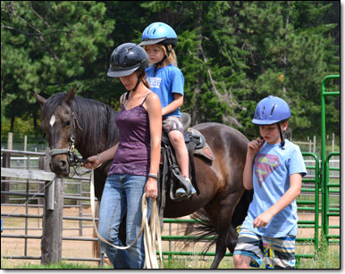 Kids having fun with G.I., a Paso Fino Gelding.